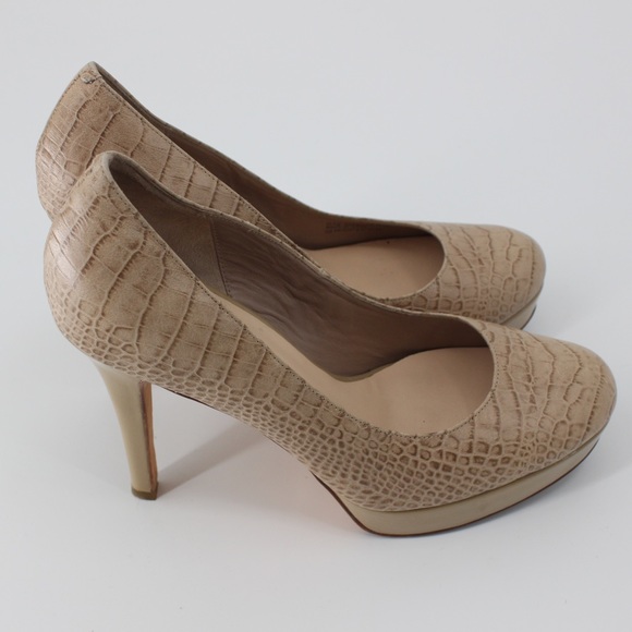 COLE HAAN Leather Platform High Heel Reptile Print Neutral Taupe brown 8.5 - Picture 2 of 10